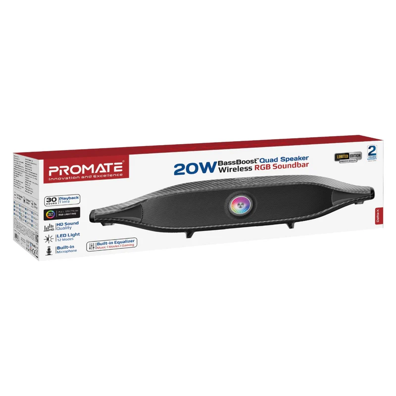 Promate Delta-X 20W BassBoost Quad Wireless RGB Soundba BlackTitanium Speaker