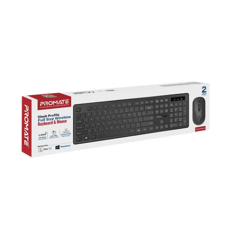 Promate ProCombo-13 Slim Full-Size 2.4GHz 1600DPI Wireless Keyboard & Mouse