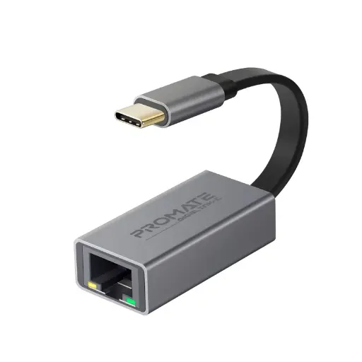 PROMATE GigaLink-C Aluminium USB-C to RJ45 Ethernet Adapter up to 1000Mbps Support, Grey
