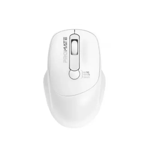 Promate 1600DPI MaxComfort® Ergonomic Wireless Tracker White Mouse