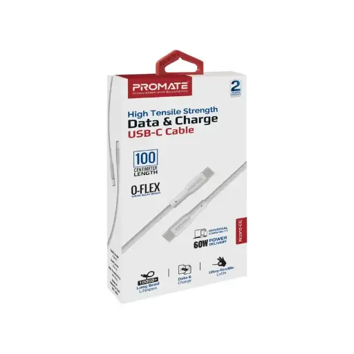 Promate xCord-CC High Tensile Strength Data &Charge USB-C White Cable