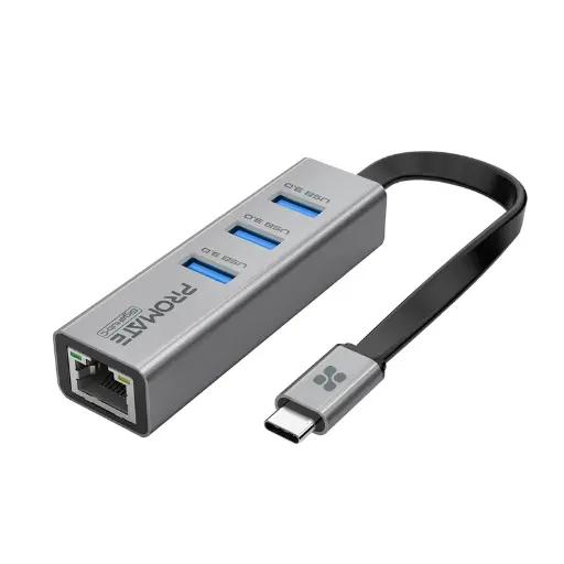 Promate GigaHub-C USB-C Hub with 3 USB 3.0 Ports 1000Mbps LAN Port,Hub