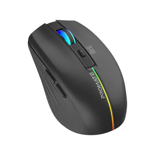 Promate Kit 1600DPI 500mAh Rechargeable 6 Buttons RGB Modes & 2.4Ghz Sleek Wireless Black Mouse