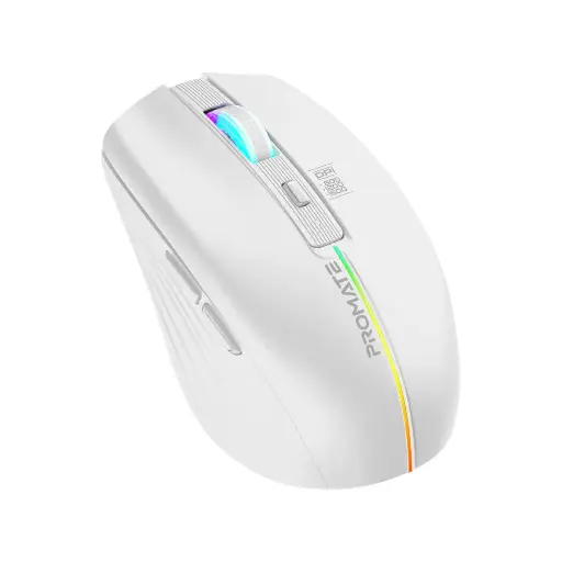 Promate Kitt 1600DPI 500mAh Rechargeable 6 Buttons RGB Modes & 2.4Ghz Sleek Wireless White Mouse