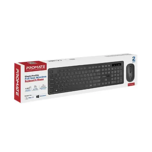 Promate ProCombo-13 Slim Full-Size 2.4GHz 1600DPI Wireless Keyboard & Mouse