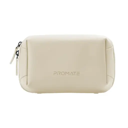 Promate Velvena Compact Tech Essential Organizer Pouch with Multiple Compartments Beige Bag
