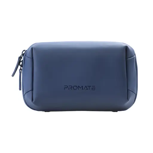 Promate Velvena Compact Tech Essential Organizer Pouch with Multiple Compartments Blue Bag
