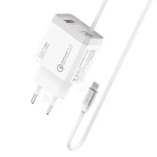 Promate ICHARGE-PDQC3 Quick Charging Wall Charger with Lightning Cable 