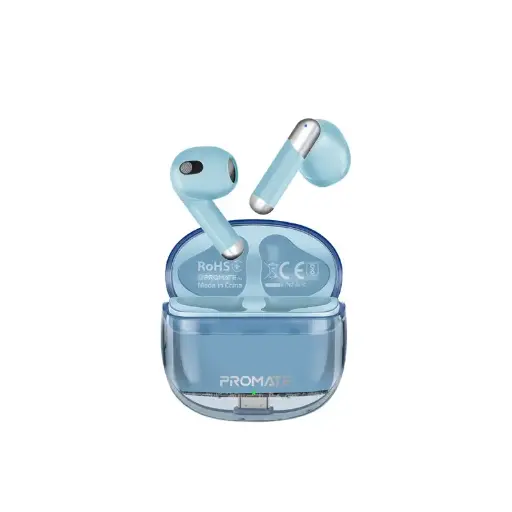 Promate High Definition Transparent TWS Earbuds with IntelliTouch Blue