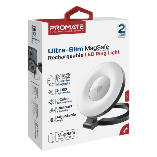 Promate MagHalo Ultra-Slim MagSafe Compatible Rechargeable LED Ring Light